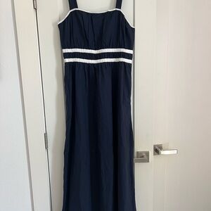 LOFT Navy and White Striped Sleeveless Dress